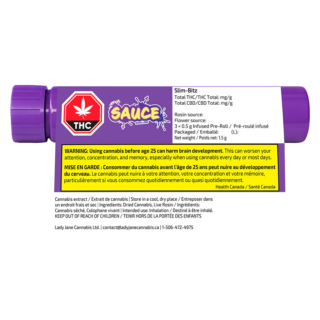 Préroulé infusé de la colophane vivante Slim-Bitz de SAUCE - Image 3